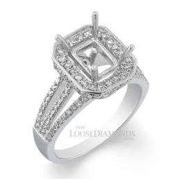 14k White Gold Modert Style Tri Split Shank Diamond Halo Engagement Ring