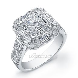 Platinum Art Deco Style Diamond Halo Engagement Ring