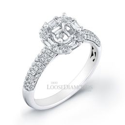 Platinum Modern Style Baguette Diamond Halo Engagement Ring