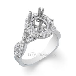 14k White Gold Vintage Style Twisted Shank Engraved Diamond Halo Engagement Ring