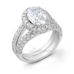 14k White Gold Classic Style Split Shank Diamond Halo Engagement Ring