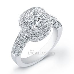 14k White Gold Vintage Style Diamond Halo Engagement Ring