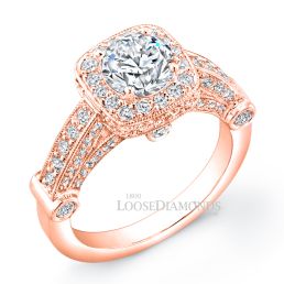 14k Rose Gold Vintage Style Diamond Halo Engagement Ring