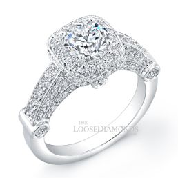 Platinum Vintage Style Diamond Halo Engagement Ring