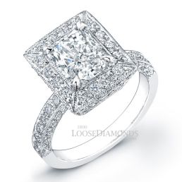 14k White Gold Vintage Style Diamond Engagement Ring