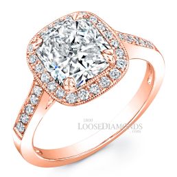 18k Rose Gold Modern Style Engraved Halo Engagement Ring
