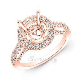 14k Rose Gold Modern Style Engraved Spilt Shank Diamond Halo Engagement Ring
