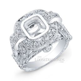 18k White Gold Vintage Style Hand Engraved Diamond Engagement Ring