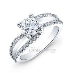 14k White Gold Modern Style Split Shank Diamond Engagement Ring