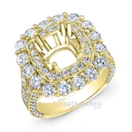 18k Yellow Gold Vintage Style Halo & Hand Engraved Diamond Engagement Ring