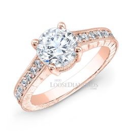 14k Rose Gold Vintage Style Hand Engraved Diamond Engagement Ring