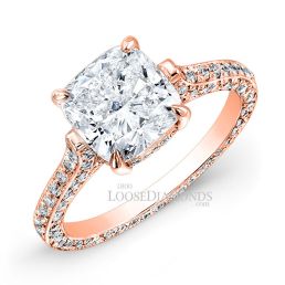 18k Rose Gold Classic Style 3-Row Diamond Engagement Ring