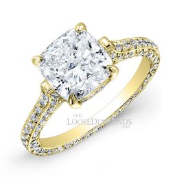 14k Yellow Gold Classic Style 3-Row Diamond Engagement Ring
