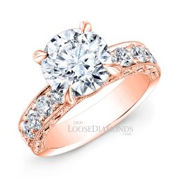 14k Rose Gold Vintage Style Engraved Diamond Engagement Ring