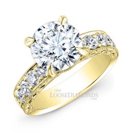 14k Yellow Gold Vintage Style Engraved Diamond Engagement Ring