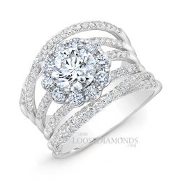 14k White Gold Modern Style 2-Tone Twisted Shank Diamond Halo Engagement Ring