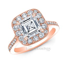 18k Rose Gold Vintage Style Diamond Halo Engagement Ring