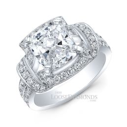 14k White Gold Vintage Style Split Shank Diamond Halo Engagement Ring