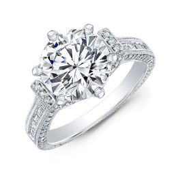Vintage Style Engraved Diamond Engagement Ring