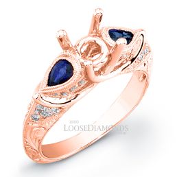 18k Rose Gold Vintage Style Engraved Sapphire Engagement Ring