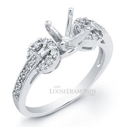 14k White Gold Modern Style Engraved Diamond Engagement Ring
