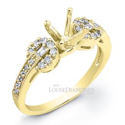 18k Yellow Gold Modern Style Engraved Diamond Engagement Ring