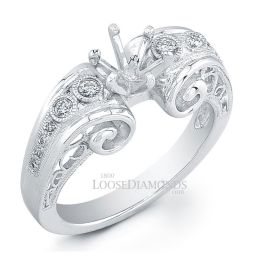 14k White Gold Vintage Style Engraved Diamond Engagement Ring