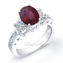 14k White Gold Classic Style 3-stone Diamond & Ruby Cocktail Ring