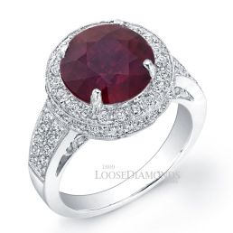 14k White Gold Classic Style Diamond & Ruby Cocktail Ring