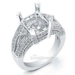 14k White Gold Vintage Style Engraved Diamond Engagement Ring