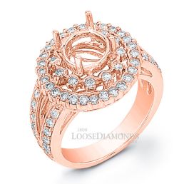 14k Rose Gold Vintage Style Engraved Diamond Halo Engagement Ring