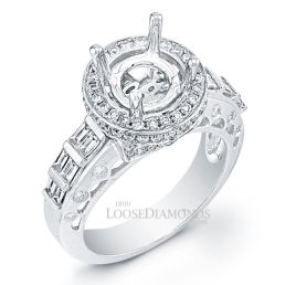 14k White Gold Art Deco Style Diamond Halo Engagement Ring