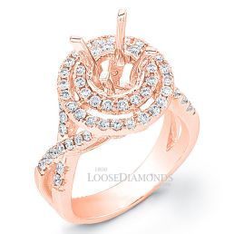 18k Rose Gold Modern Style Twisted Shank Diamond Halo Engagement Ring