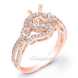 18k Rose Gold Modern Style Split Shank Diamond Halo Engagement Ring