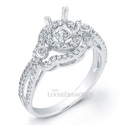 18k White Gold Modern Style Split Shank Diamond Halo Engagement Ring