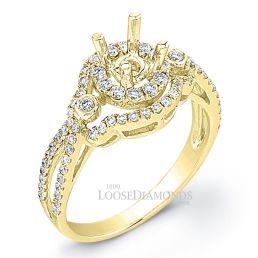 18k Yellow Gold Modern Style Split Shank Diamond Halo Engagement Ring