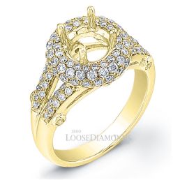 18k Yellow Gold Classic Style Split Shank Diamond Halo Engagement Ring