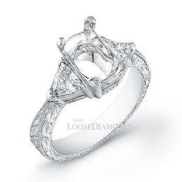 14k White Gold Vintage Style 3-Stone Engraved Diamond Engagement Ring