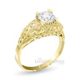 18k Yellow Gold Vintage Style Engraved Diamond Engagement Ring