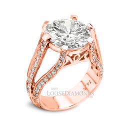 18k Rose Gold Art Deco Style Engraved Diamond Engagement Ring