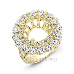 18k Yellow Gold Classic Style Hand Engraved Diamond Halo Engagement Ring