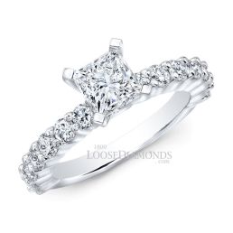 18k White Gold Classic Style Shared Prong Diamond Engagement Ring