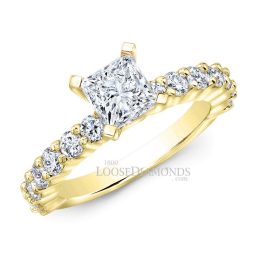 18k Yellow Gold Classic Style Shared Prong Diamond Engagement Ring