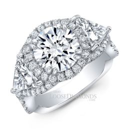 18k White Gold Modern Style Twisted Shank Diamond Halo Engagement Ring
