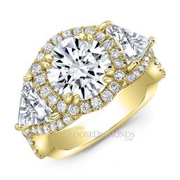 18k Yellow Gold Modern Style Twisted Shank Diamond Halo Engagement Ring