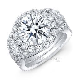 14k White Gold Modern Style Half Moon Diamond Halo Engagement Ring