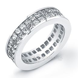 14k White Gold Modern Style 2-Row Princess Cut Diamond Wedding Ring