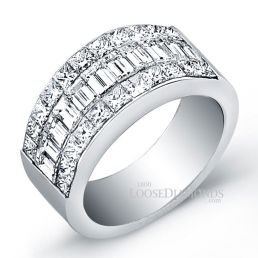 14k White Gold Modern Style Princess & Baguette Diamond Wedding Ring