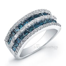 14k White Gold Art Deco Style Blue Diamond Wedding Ring