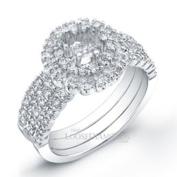14k White Gold Classic Style Halo Diamond Wedding Set